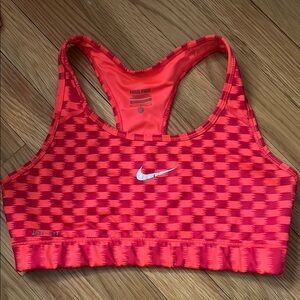 Nike Red Sports Bra with Racerback Design and Checkered Pattern